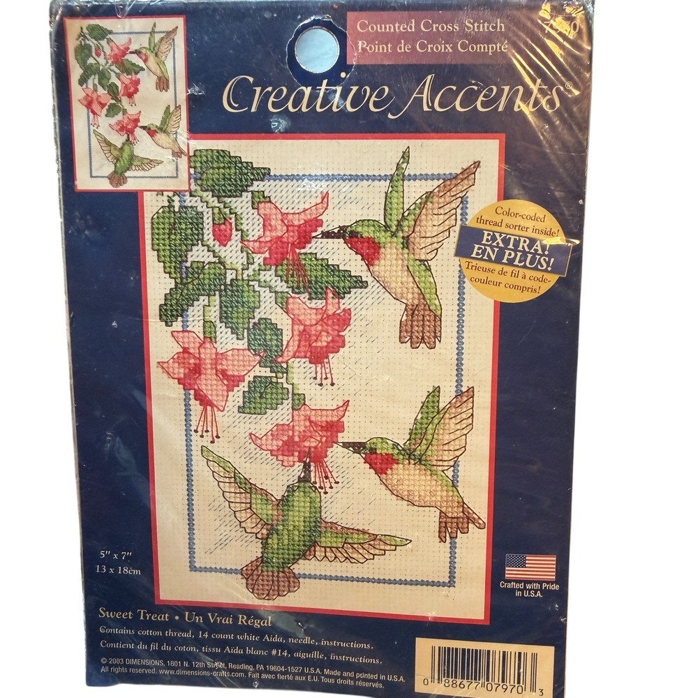 Dimensions Floral Hummingbird Fuchsia Cross Stitch Kit 5x7‎ 2003 New Sealed